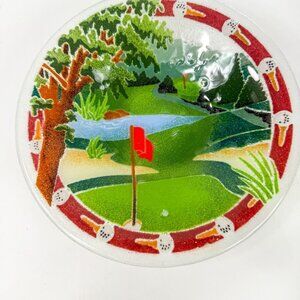 Peggy Karr Handcrafted Glass Bowl Golf Course Design 8.5" Diameter